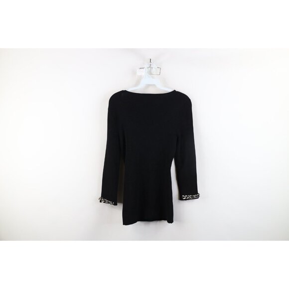 Vintage 90s Cache Womens Medium Stretch Ribbed Knit Cuban Link Knit Sweater - Picture 12 of 14